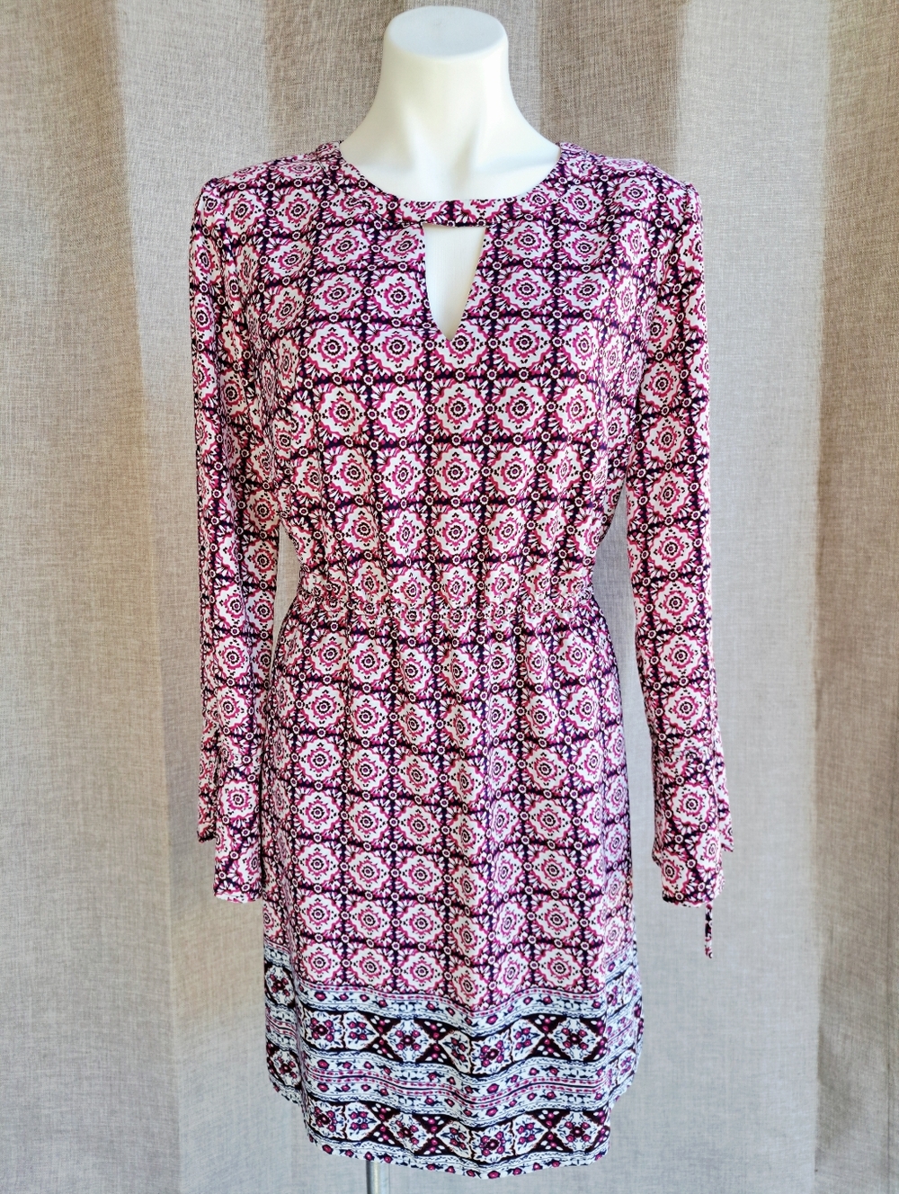 Market & Spruce Mosaic Scarf Print Boho Midi Dress w Long Sleeves & Pockets L 10